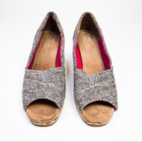 Toms PeepToe Textile Upper Cork Wedges - Picture 4 of 7